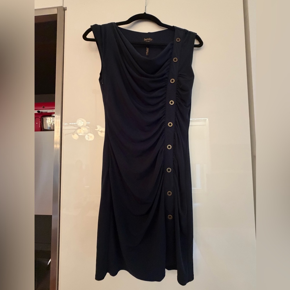 Laundry By Shelli Segal Navy Button-Accent Midi Dress